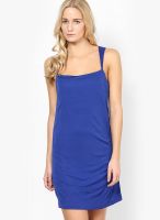 MANGO-Outlet Blue Colored Solid Shift Dress