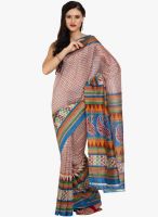 Satrang Off White Printed Silk Saree