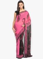 Satrang Pink Solid Georgette Saree