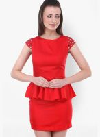 Street 9 Red Colored Solid Peplum Dress