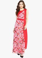 Athena Red Colored Printed Maxi Dress