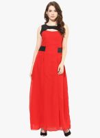 Athena Red Colored Solid Maxi Dress