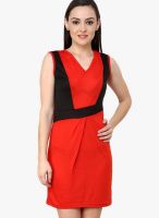 Athena Red Colored Solid Shift Dress