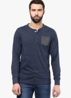 Aventura Outfitters Navy Blue Solid Henley T-Shirts