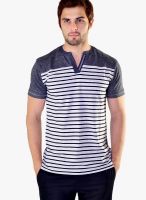 Avoir Envie Grey Milange Striped Henley T-Shirts