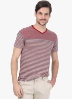 Basics Red Striped V Neck T-Shirt