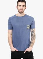 Breakbounce Blue Solid Round Neck T-Shirts