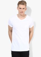 Breakbounce White Solid V Neck T-Shirt