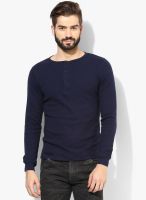 Burton Navy Blue Solid Henley T-Shirt