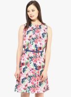 Color Cocktail Multicoloured Printed Shift Dress With Belt