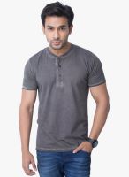 Cult Fiction Grey Solid Henley T-Shirts