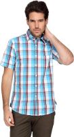 Denimlab Men's Checkered Casual White, Blue Shirt