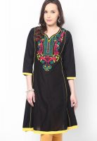 Dhwani Black Embroidered Kurtis