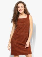 Dorothy Perkins Rust Colored Checked Shift Dress