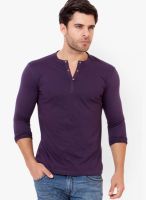 Elaborado Purple Solid Henley T-Shirts