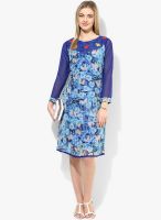 Eternal Blue Colored Embroidered Shift Dress