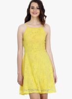 Faballey Yellow Colored Embroidered Skater Dress