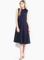 Femella Navy Blue Colored Solid Skater Dress