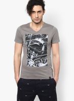 G-Star RAW Grey Printed V Neck T-Shirts