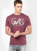 Gas Mauve Solid Round Neck T-Shirts