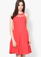 Harpa Pink Colored Solid Skater Dress