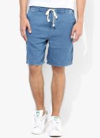 Incult Light Blue Solid Washed Shorts