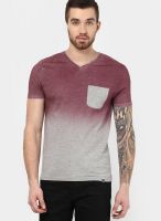 Incult Maroon Solid V Neck T-Shirts