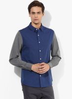 Incult Navy Blue Solid Slim Fit Casual Shirt