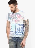 Incult White Crew Neck T-Shirt With Spliced Miami Print