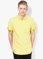 Incult Yellow Printed Slim Fit Casual Shirt