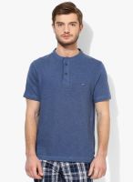 Indian Terrain Blue Solid Henley T-Shirt