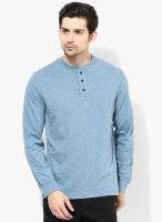 Indian Terrain Blue Solid Henley T-Shirt