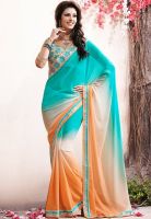 Indian Women By Bahubali Aqua Blue Embroidered Saree