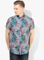 Jack & Jones Blue Printed Slim Fit Casual Shirt