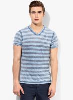 Jack & Jones Navy Blue Striped V Neck T-Shirt