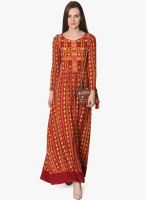 Label Ritu Kumar Red Colored Printed Maxi Dress