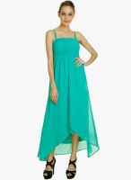 MEIRO Green Colored Solid Asymmetric Dress