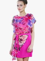 MEIRO Pink Colored Printed Shift Dress