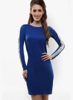 Miss Chase Blue Colored Solid Bodycon Dress