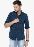 Mufti Navy Blue Printed Slim Fit Casual Shirt