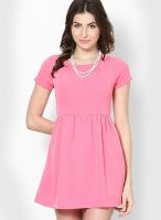 Only Pink Colored Solid Skater Dress