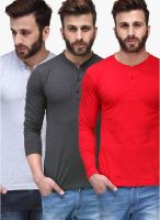TSX Pack Of 3 Solid Multicoloured Color Henley T-Shirt