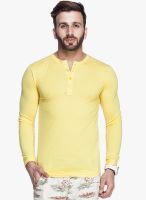 Tinted Yellow Solid Henley T-Shirt