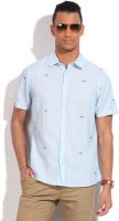 United Colors of Benetton Men's Printed Casual White, Blue Shirt