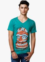 Yepme Printed Green V Neck T-Shirt