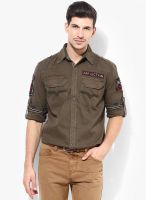 Affliction Solid Green Casual Shirt