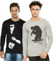 Alan Jones Printed Men's Round Neck Grey, Black T-Shirt(Pack of 2)