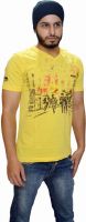 Ambiguity Printed Men's V-neck Yellow T-Shirt Ambiguity Printed Men's V-neck Yellow T-Shirt