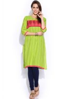 Anouk Solid Women's Straight Kurta(Green)