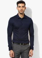 Arrow New York Navy Blue Solid Slim Fit Formal Shirt